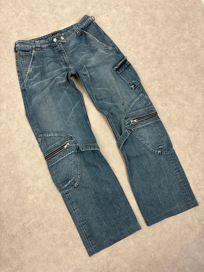 2000s Armani Blue Bondage Cargo Denim Jeans xogVXbv 4