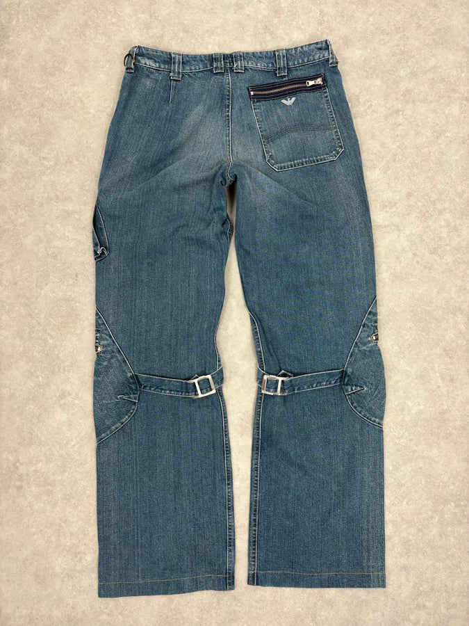 2000s Armani Blue Bondage Cargo Denim Jeans xogVXbv 6