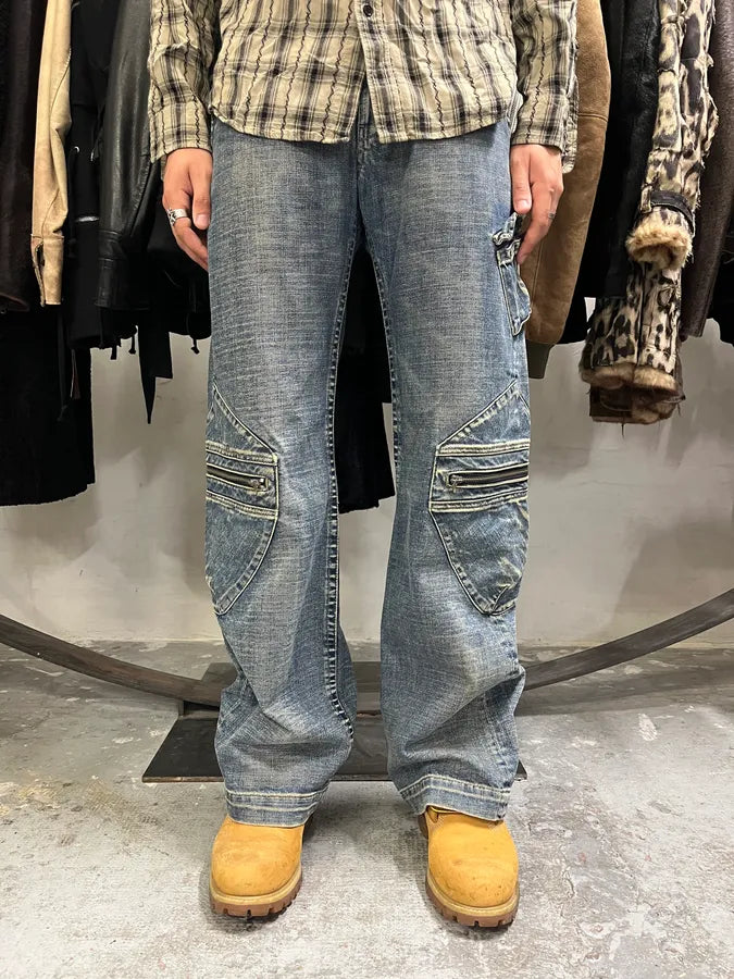 2000s Armani Blue Cargo Double Knee Biker Denim Jeans (M) onSsPFy 0