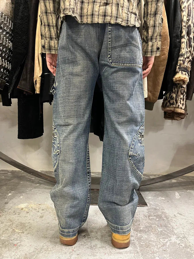 2000s Armani Blue Cargo Double Knee Biker Denim Jeans (M) onSsPFy 1