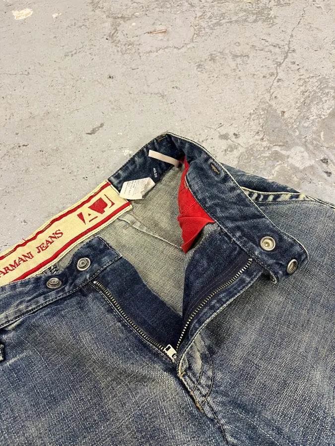 2000s Armani Blue Cargo Double Knee Biker Denim Jeans (M) onSsPFy 11