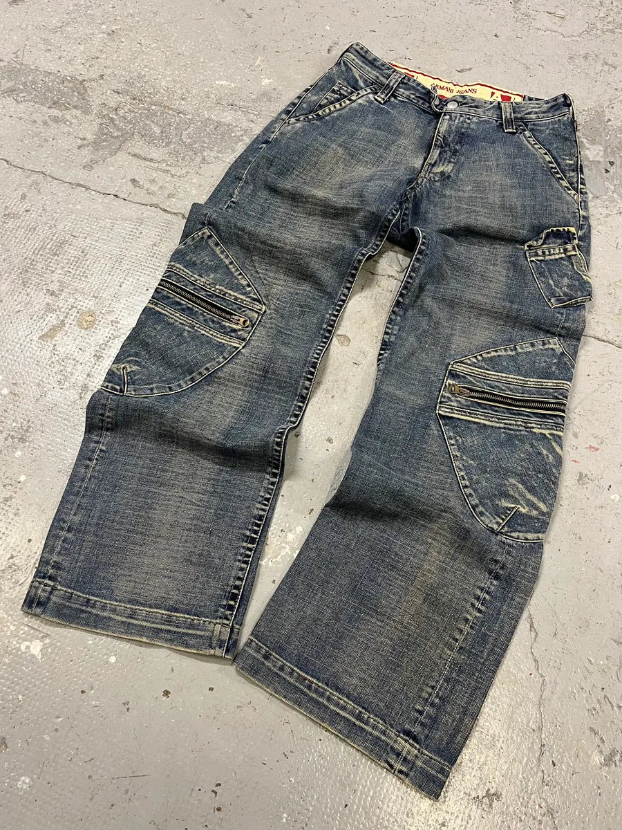 2000s Armani Blue Cargo Double Knee Biker Denim Jeans (M) onSsPFy 2