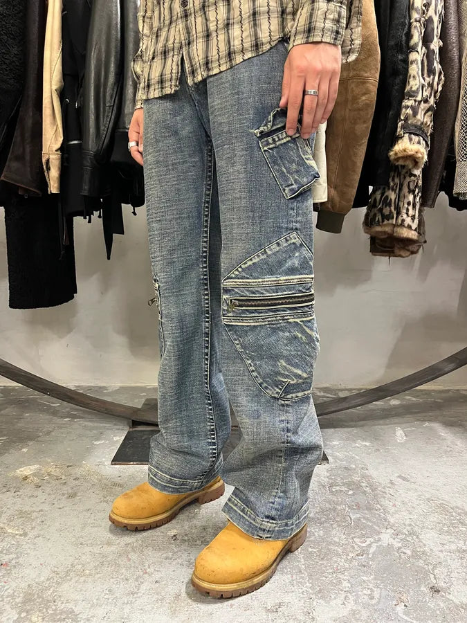 2000s Armani Blue Cargo Double Knee Biker Denim Jeans (M) onSsPFy 3