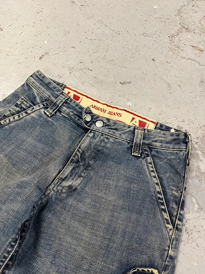 2000s Armani Blue Cargo Double Knee Biker Denim Jeans 2000s Armani Blue Cargo Double Knee Biker Denim Jeans