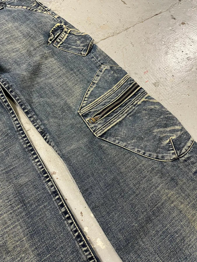 2000s Armani Blue Cargo Double Knee Biker Denim Jeans (M) onSsPFy 6