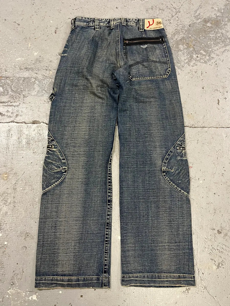 2000s Armani Blue Cargo Double Knee Biker Denim Jeans (M) onSsPFy 8