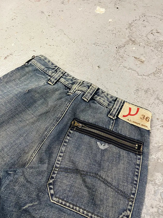 2000s Armani Blue Cargo Double Knee Biker Denim Jeans (M) onSsPFy 9