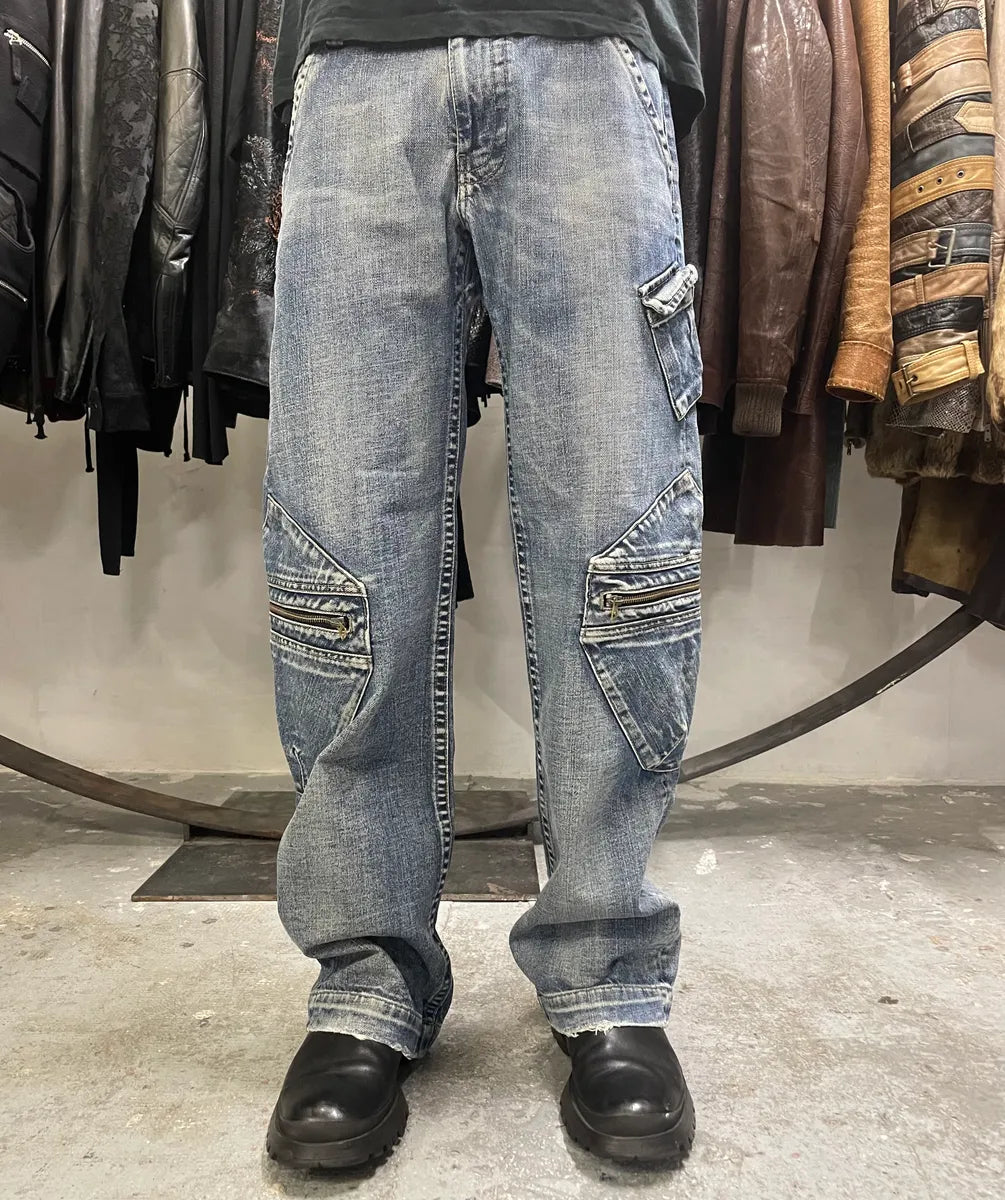 2000s Armani Blue Cargo Faded Denim Jeans (S/M) OsUPruo 0