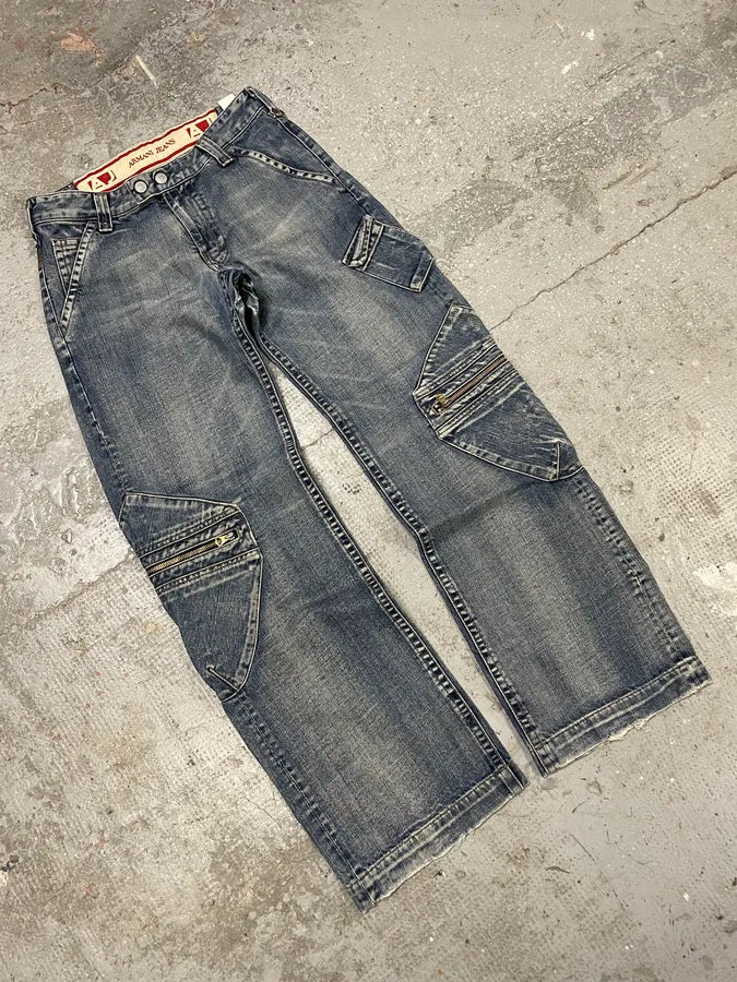 2000s Armani Blue Cargo Faded Denim Jeans (S/M) OsUPruo 4