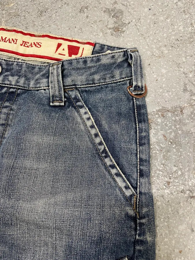 2000s Armani Blue Cargo Faded Denim Jeans (S/M) OsUPruo 8