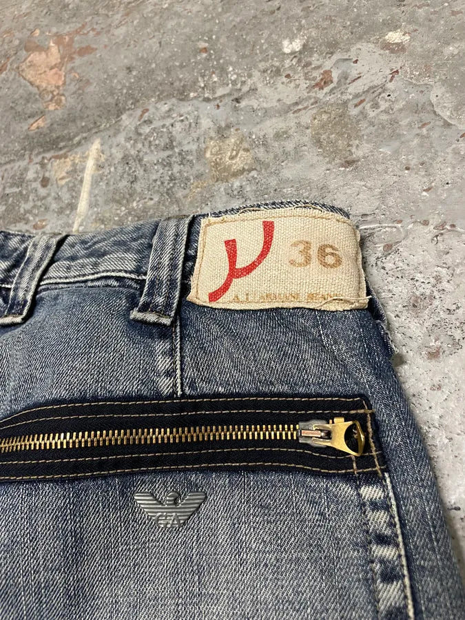 2000s Armani Blue Cargo Faded Denim Jeans (S/M) OsUPruo 9