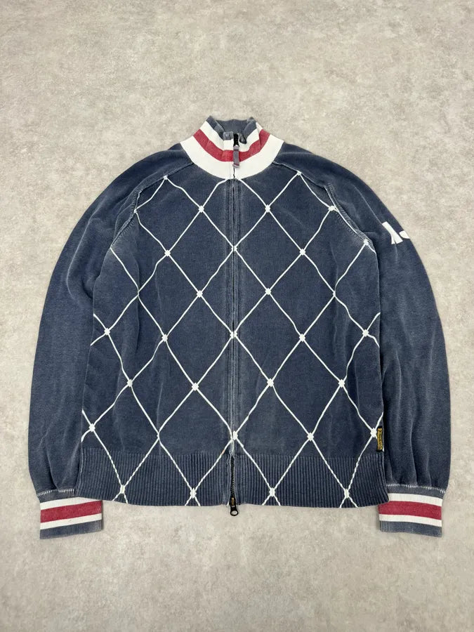 2000s Armani Blue Checkered Golf Zip-up Sweater ELlnzLk 0