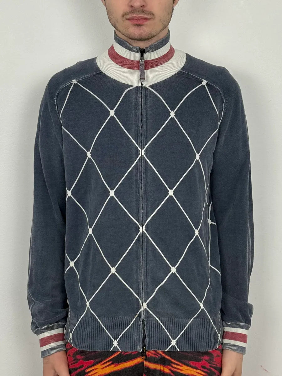 2000s Armani Blue Checkered Golf Zip-up Sweater ELlnzLk 1