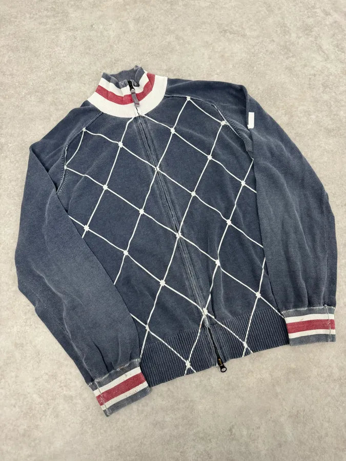 2000s Armani Blue Checkered Golf Zip-up Sweater ELlnzLk 3