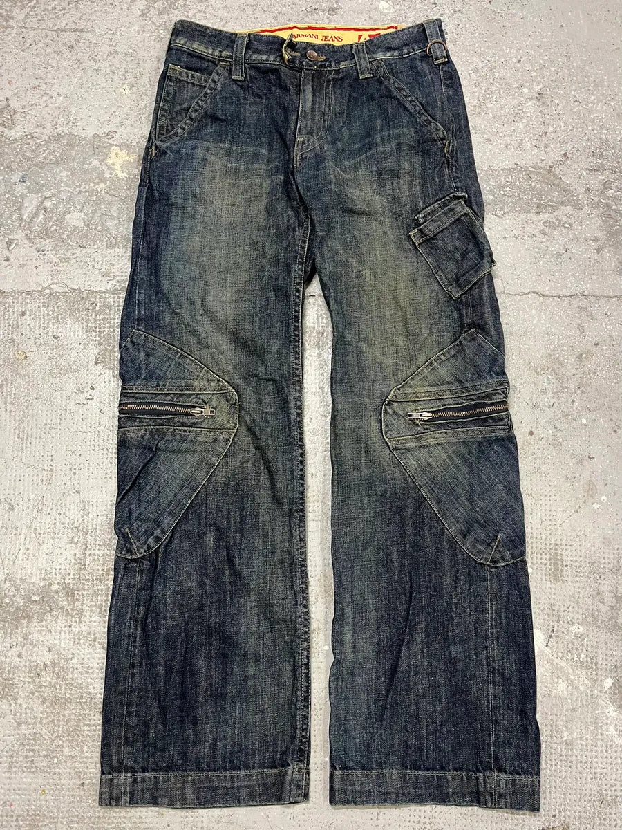 2000s Armani Blue Denim Cargo Jeans (M) GomIoFg 0
