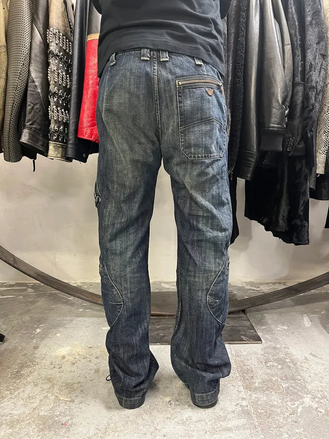 2000s Armani Blue Denim Cargo Jeans (M) GomIoFg 3