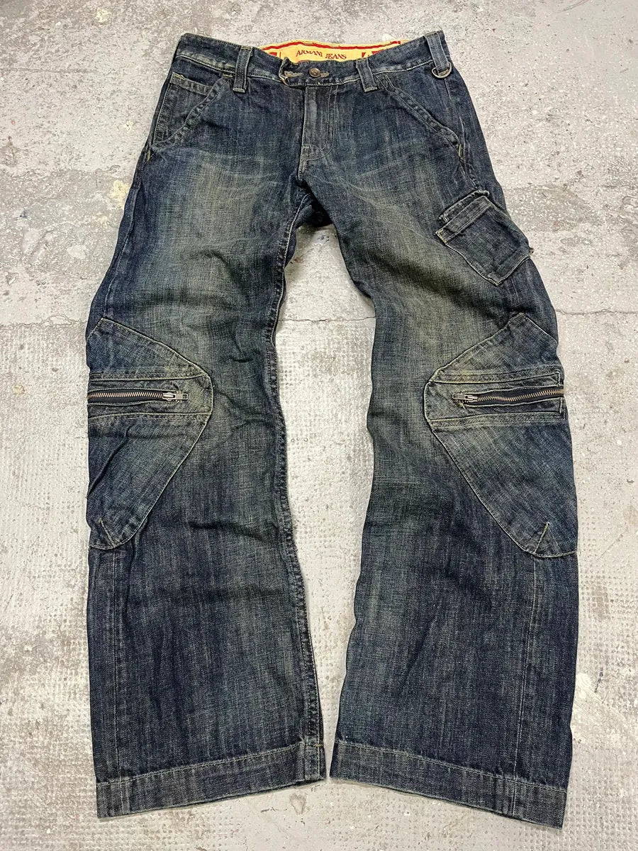 2000s Armani Blue Denim Cargo Jeans (M) GomIoFg 4