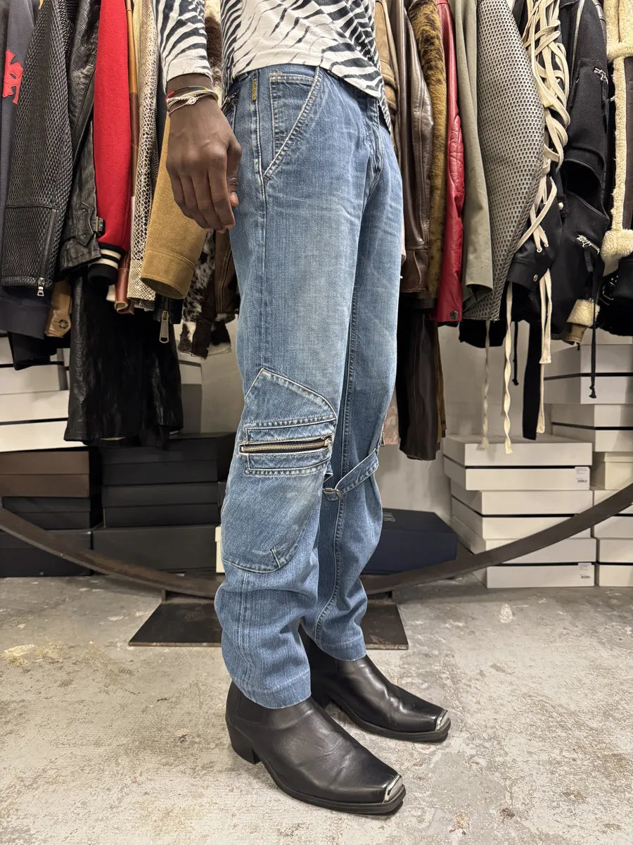 2000s Armani Blue Double Knee Cargo Bondage Denim Jeans fqfjJjo 2