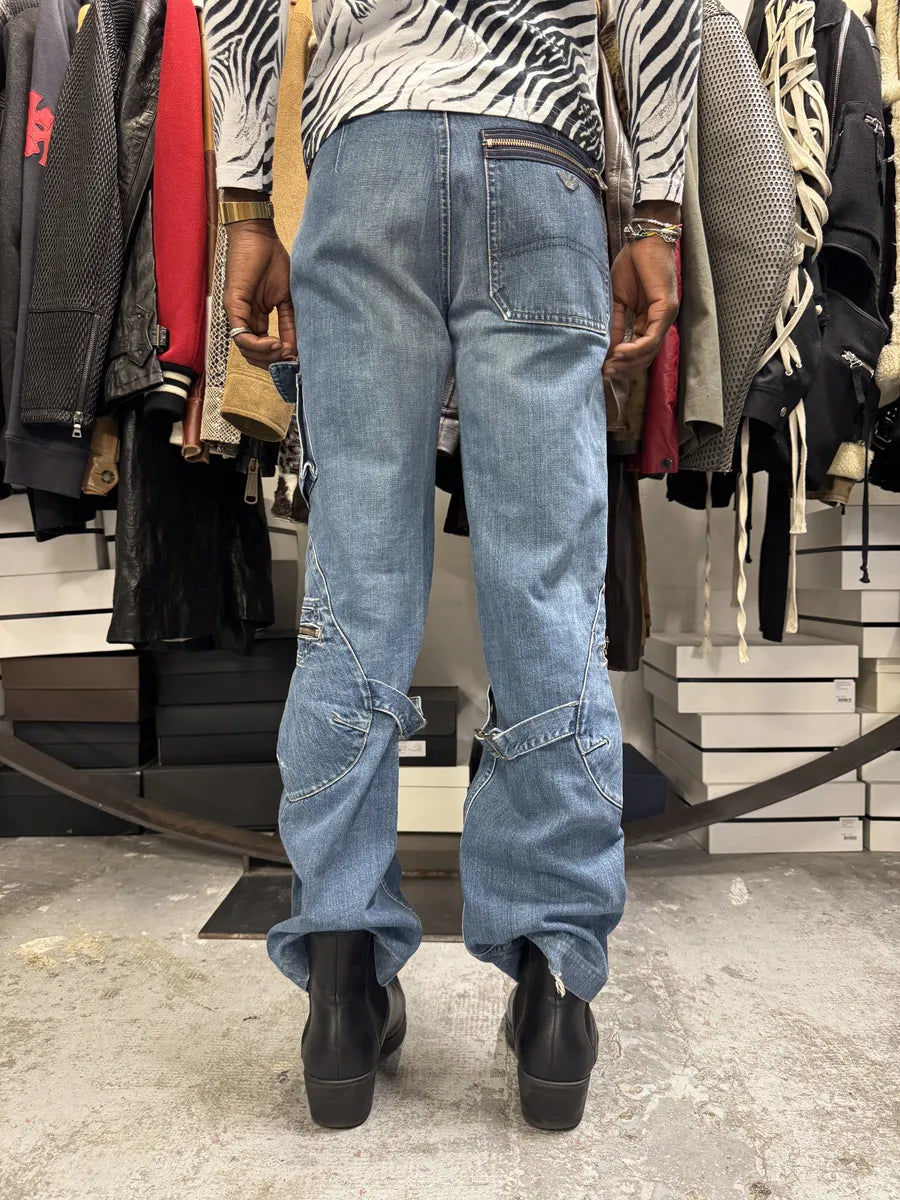2000s Armani Blue Double Knee Cargo Bondage Denim Jeans fqfjJjo 3