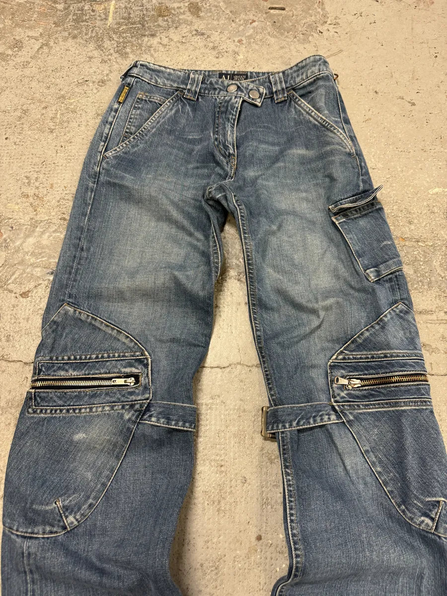 2000s Armani Blue Double Knee Cargo Bondage Denim Jeans fqfjJjo 5