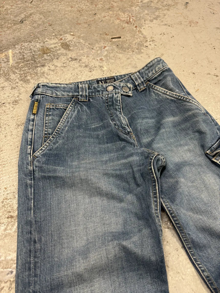 2000s Armani Blue Double Knee Cargo Bondage Denim Jeans fqfjJjo 8