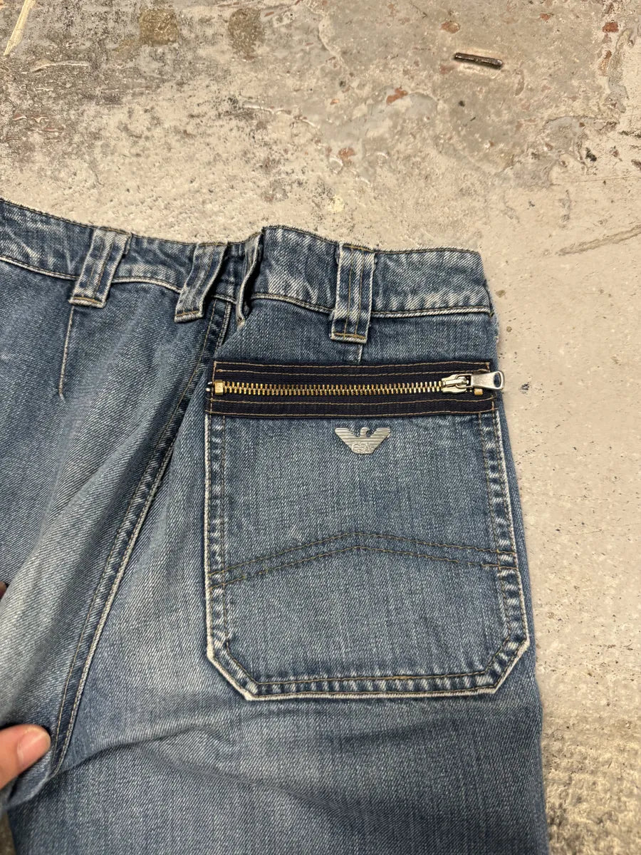 2000s Armani Blue Double Knee Cargo Bondage Denim Jeans fqfjJjo 9