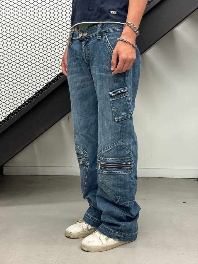 2000s Armani Blue Double Knee Denim Cargo Jeans xYtXaff 1