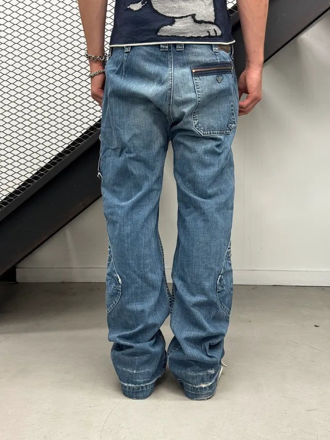 2000s Armani Blue Double Knee Denim Cargo Jeans xYtXaff 2
