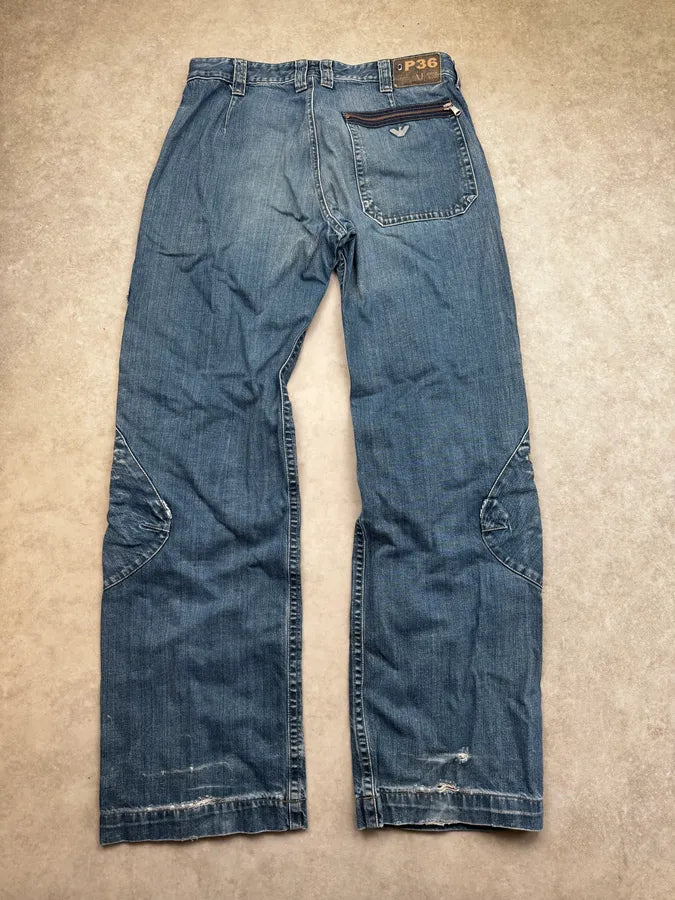 2000s Armani Blue Double Knee Denim Cargo Jeans xYtXaff 4