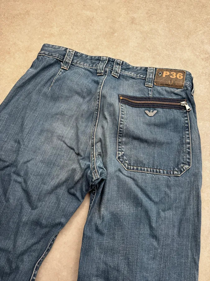 2000s Armani Blue Double Knee Denim Cargo Jeans xYtXaff 6