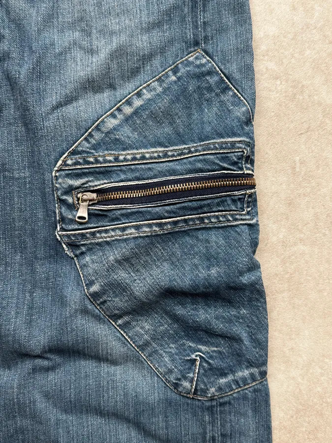 2000s Armani Blue Double Knee Denim Cargo Jeans xYtXaff 7
