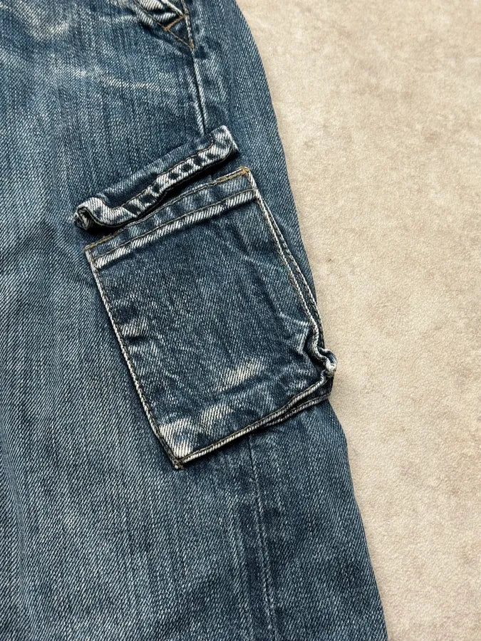 2000s Armani Blue Double Knee Denim Cargo Jeans xYtXaff 8