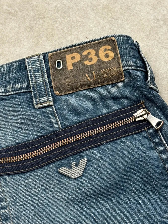 2000s Armani Blue Double Knee Denim Cargo Jeans xYtXaff 9