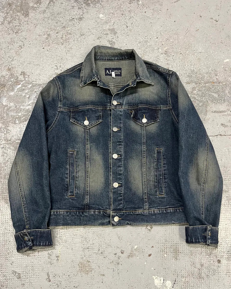 2000s Armani Blue Eroded Denim Jacket GttYqbg 4