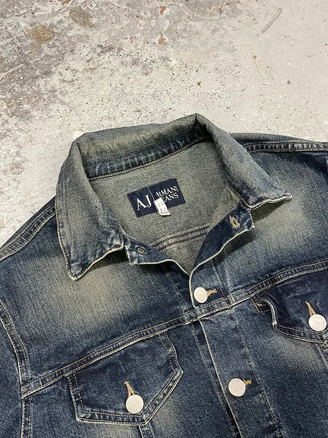2000s Armani Blue Eroded Denim Jacket GttYqbg 3