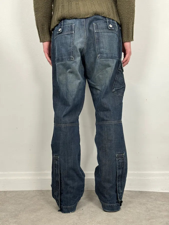 2000s Armani Blue Faded Denim Cargo Jeans CiwpoGv 3