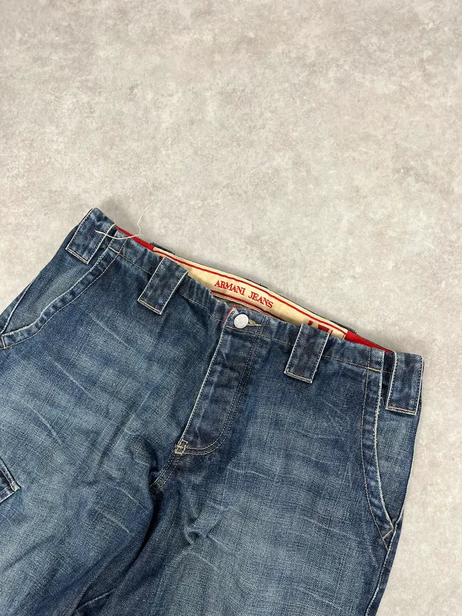 2000s Armani Blue Faded Denim Cargo Jeans CiwpoGv 5