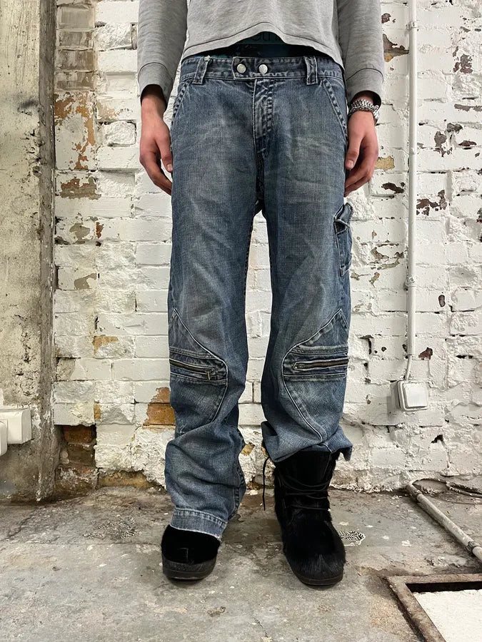 2000s Armani Blue Faded Denim Cargo Jeans ltQjMGu 0