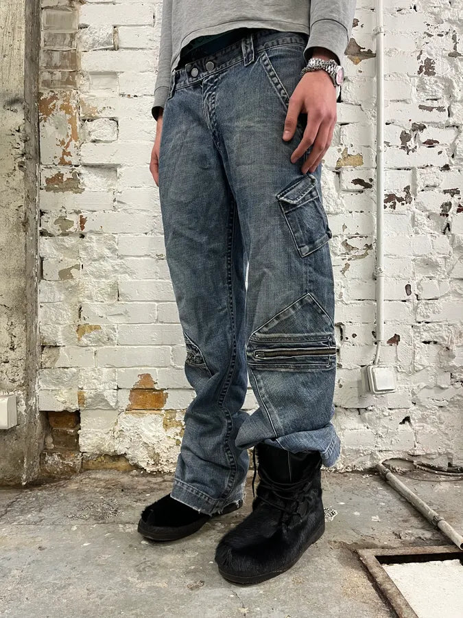2000s Armani Blue Faded Denim Cargo Jeans ltQjMGu 1