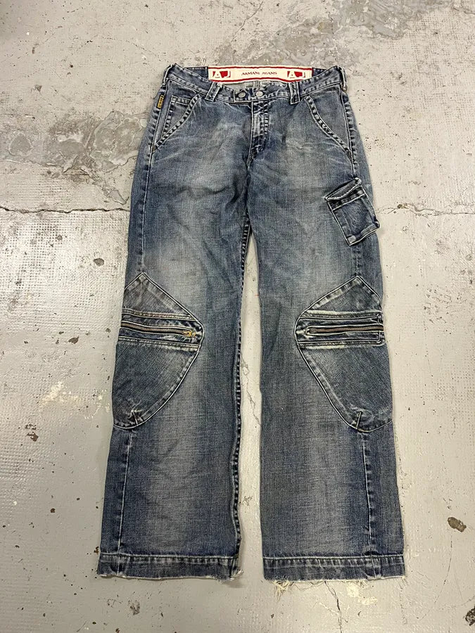 2000s Armani Blue Faded Denim Cargo Jeans ltQjMGu 4