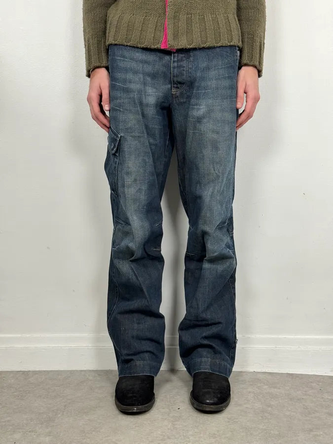 2000s Armani Blue Faded Denim Cargo Jeans CiwpoGv 0