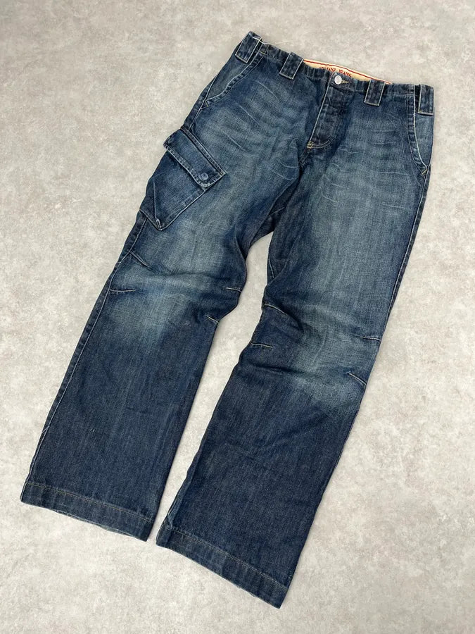 2000s Armani Blue Faded Denim Cargo Jeans CiwpoGv 4