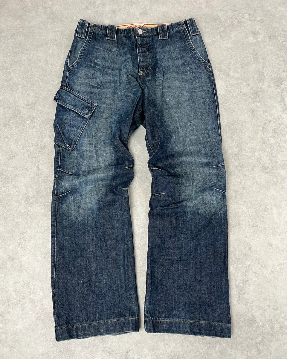 2000s Armani Blue Faded Denim Cargo Jeans CiwpoGv 1