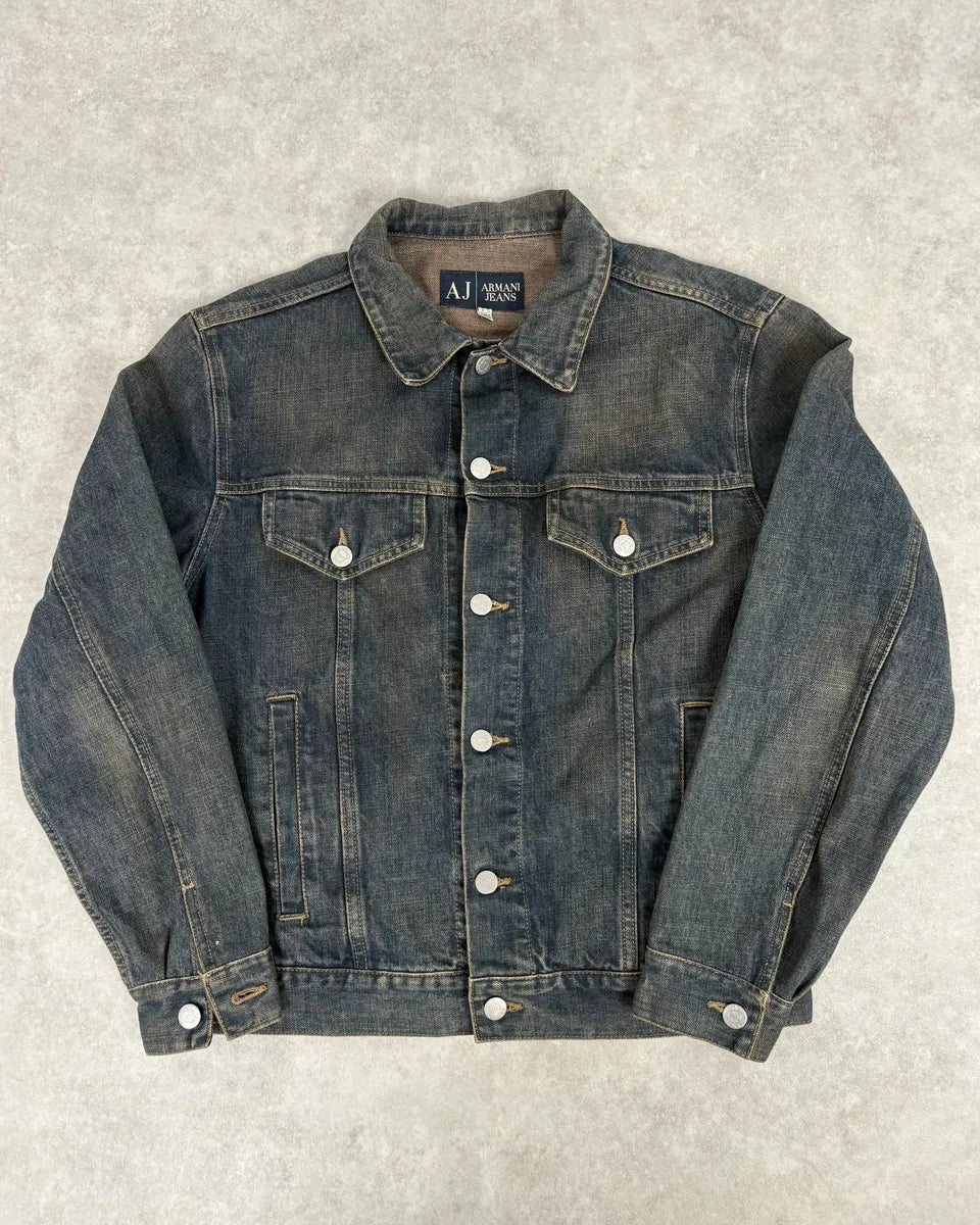 2000s Armani Blue Faded Denim Jacket eMzCKwN 0