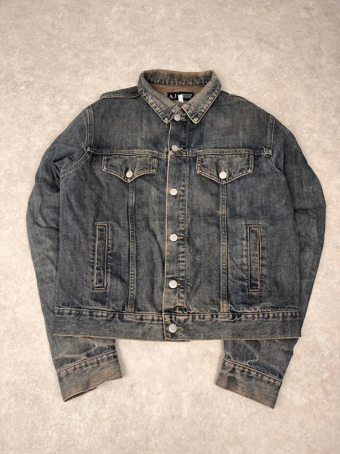 2000s Armani Blue Faded Denim Jacket hguEdhz 0