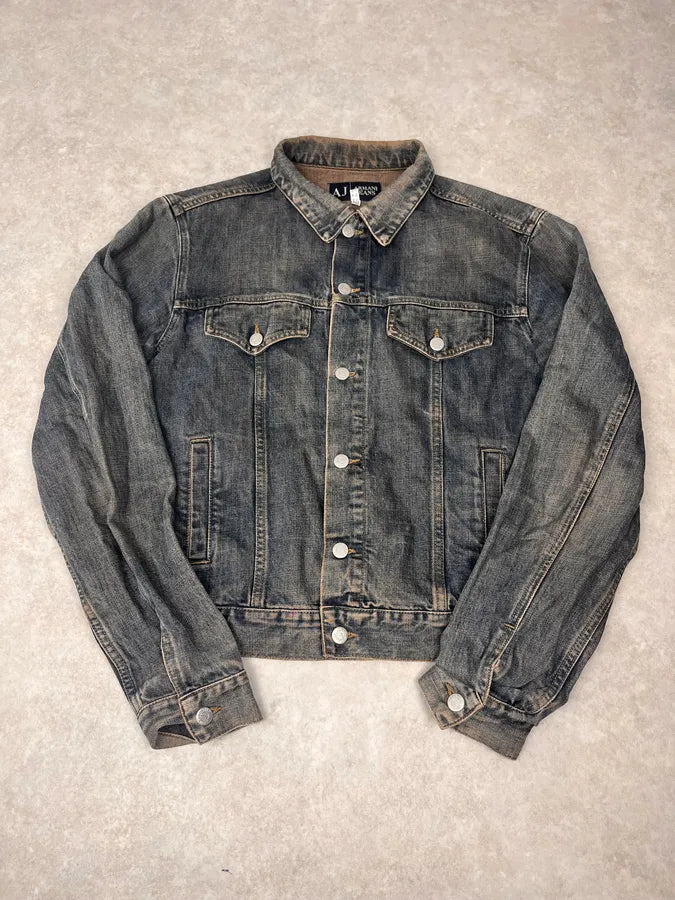 2000s Armani Blue Faded Denim Jacket hguEdhz 3