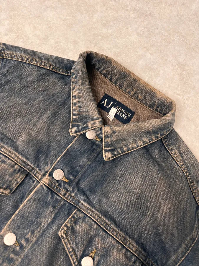 2000s Armani Blue Faded Denim Jacket hguEdhz 4