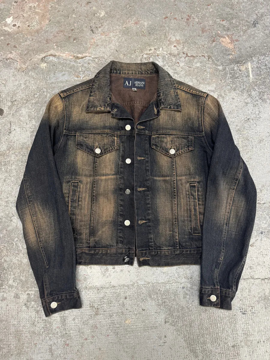 2000s Armani Blue Faded Denim Jacket tfwhQvY 6
