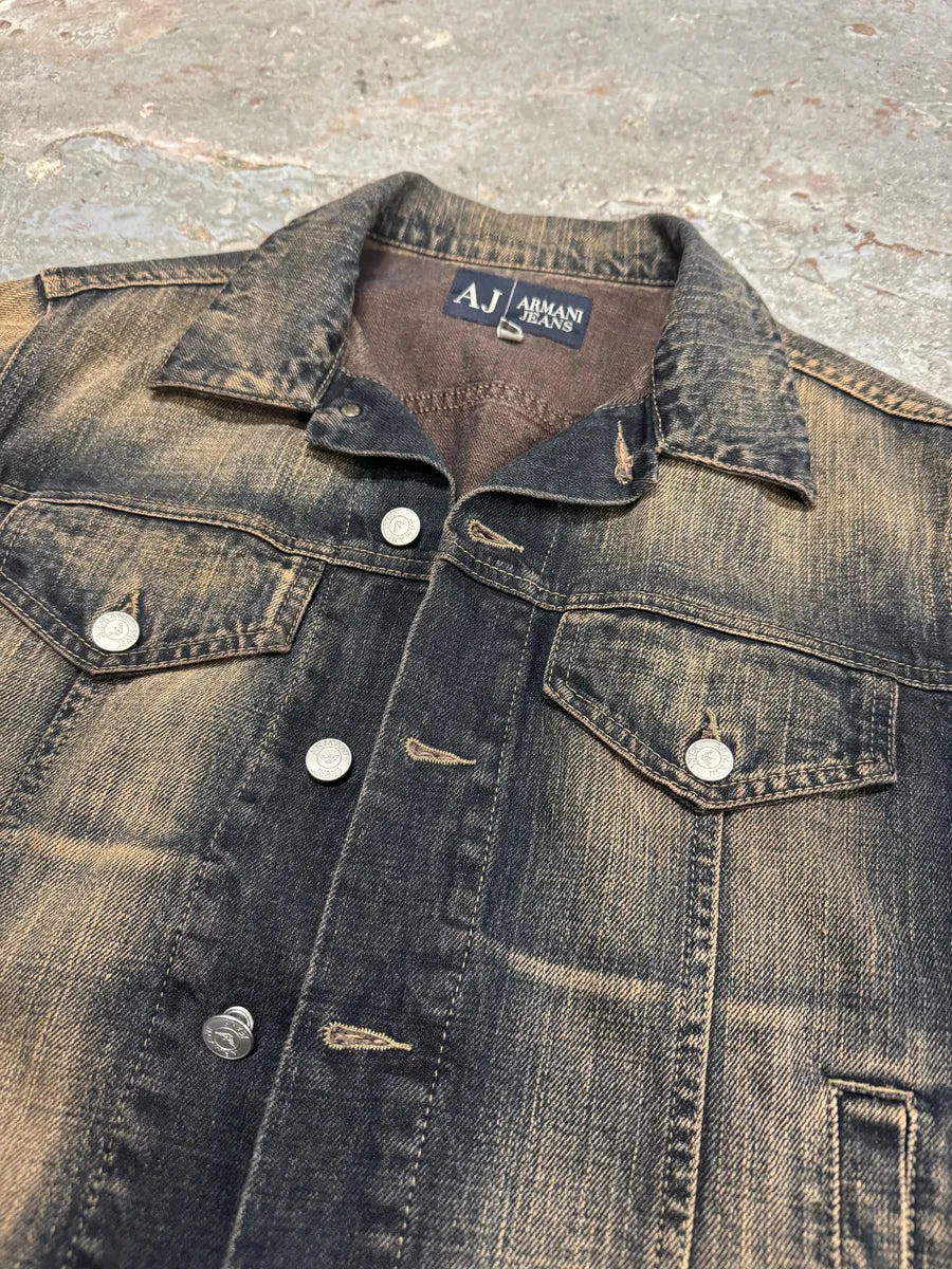2000s Armani Blue Faded Denim Jacket tfwhQvY 7