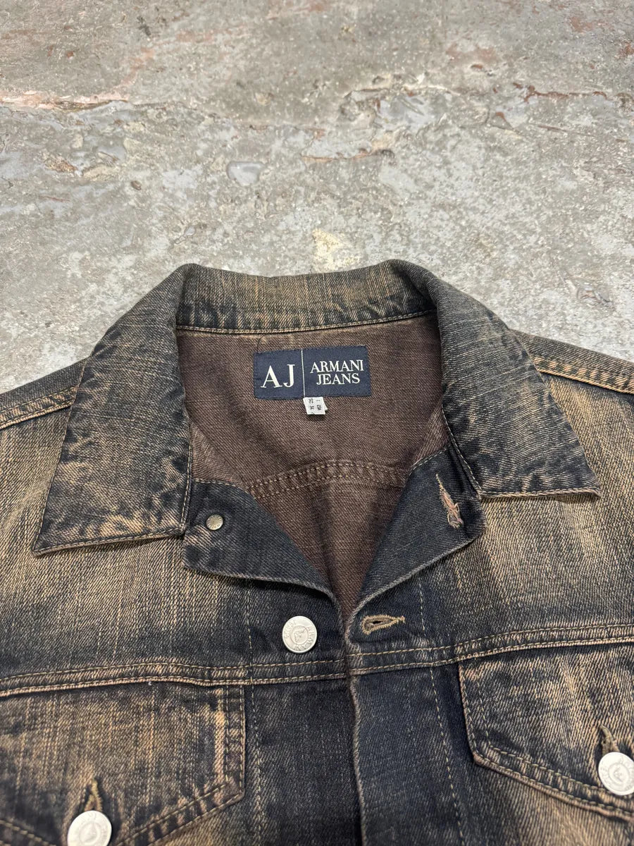 2000s Armani Blue Faded Denim Jacket tfwhQvY 8